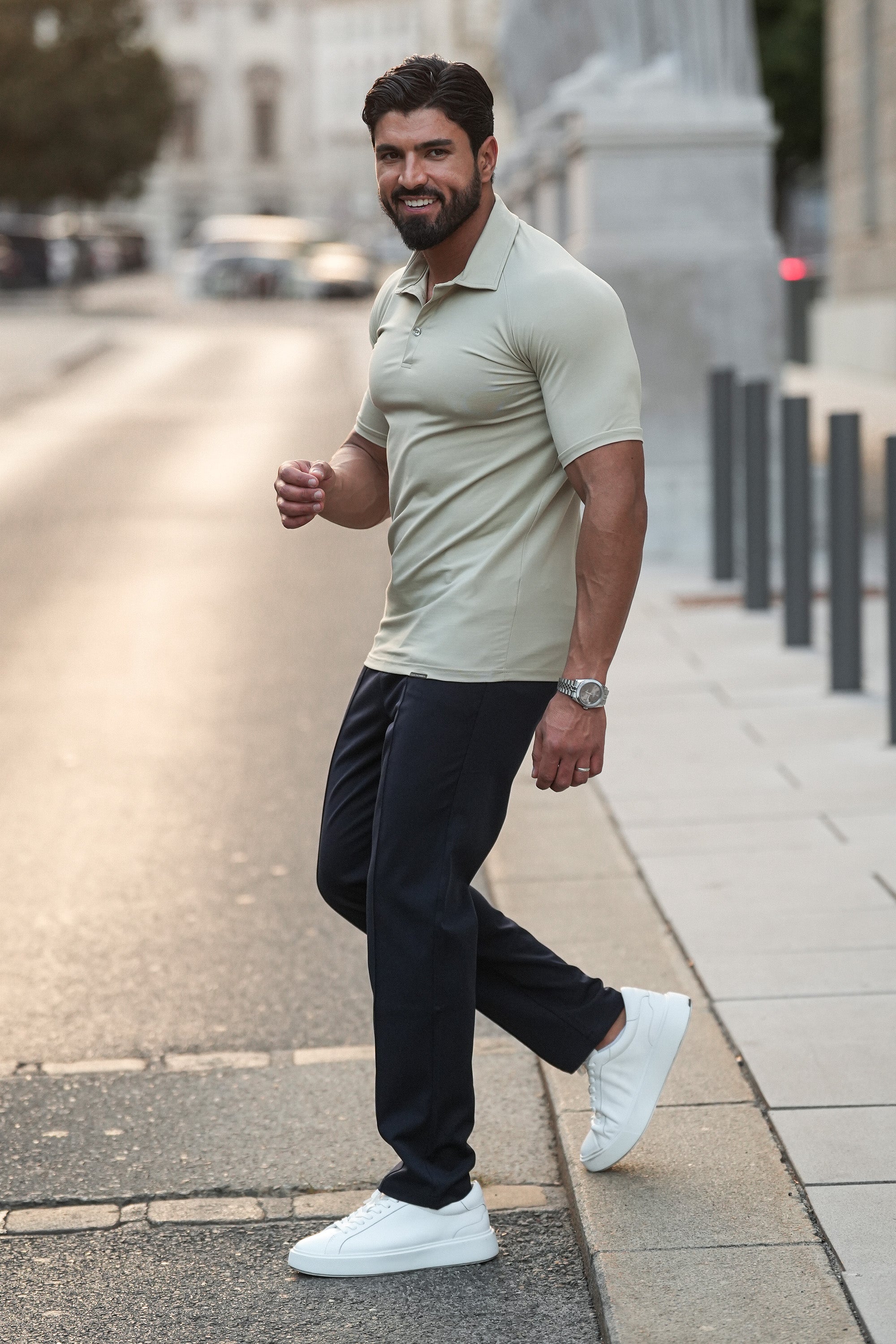 THE MUSCLE BUTTON POLO - PURE STONE - ICON. AMSTERDAM