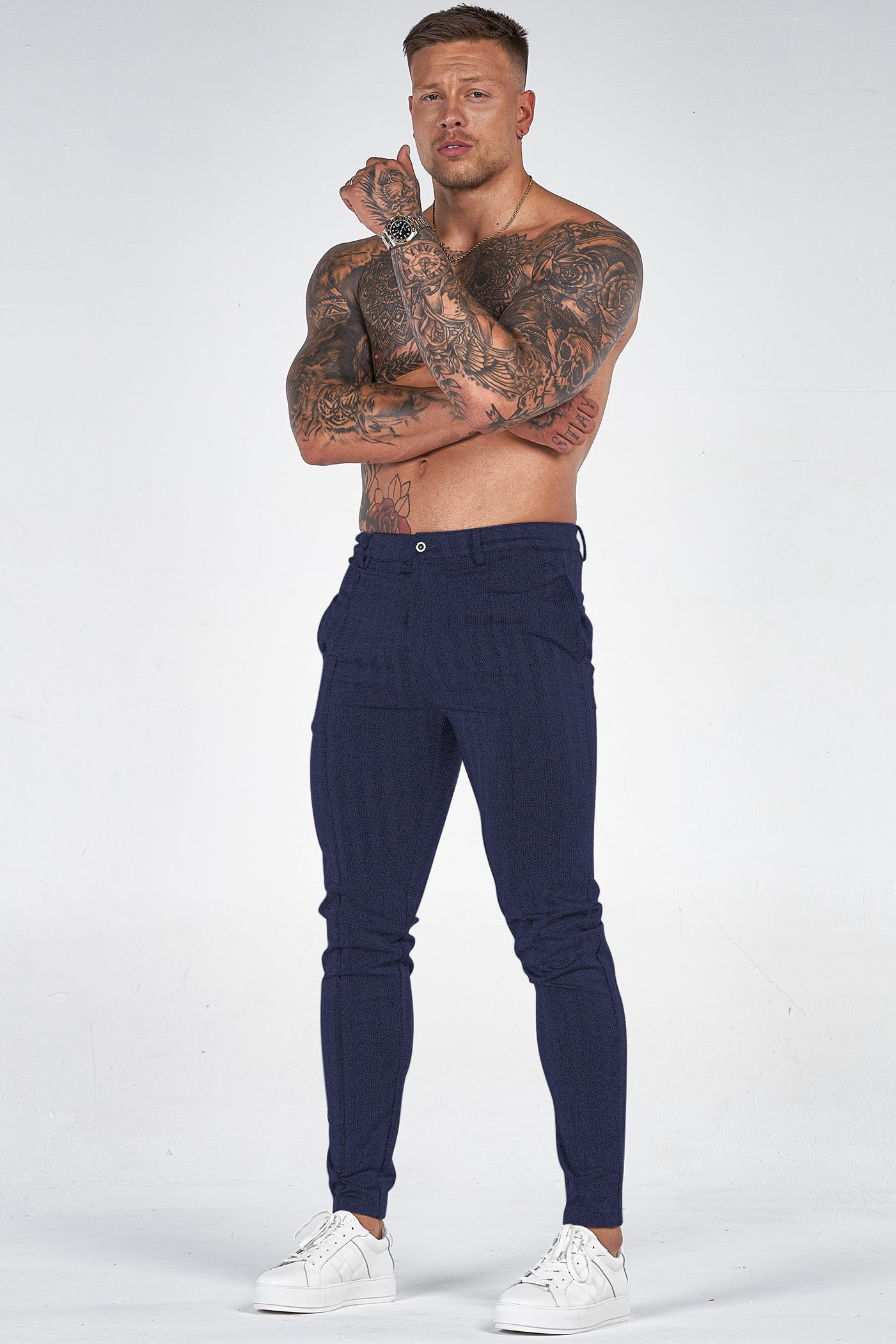 THE CHEVRON TROUSERS - NAVY BLUE