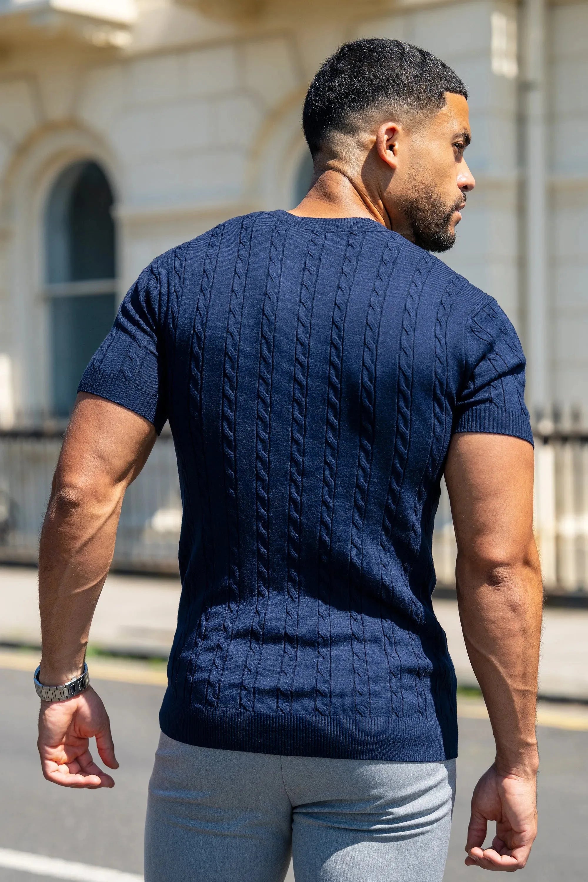 THE CABLE SHORT SLEEVE T-SHIRT - NAVY BLUE - ICON. AMSTERDAM