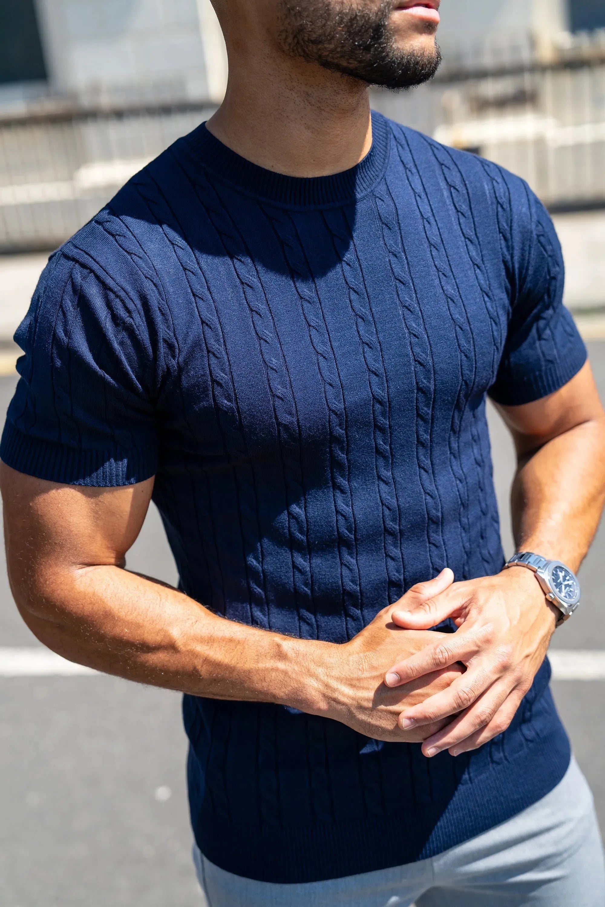 THE CABLE SHORT SLEEVE T-SHIRT - NAVY BLUE - ICON. AMSTERDAM