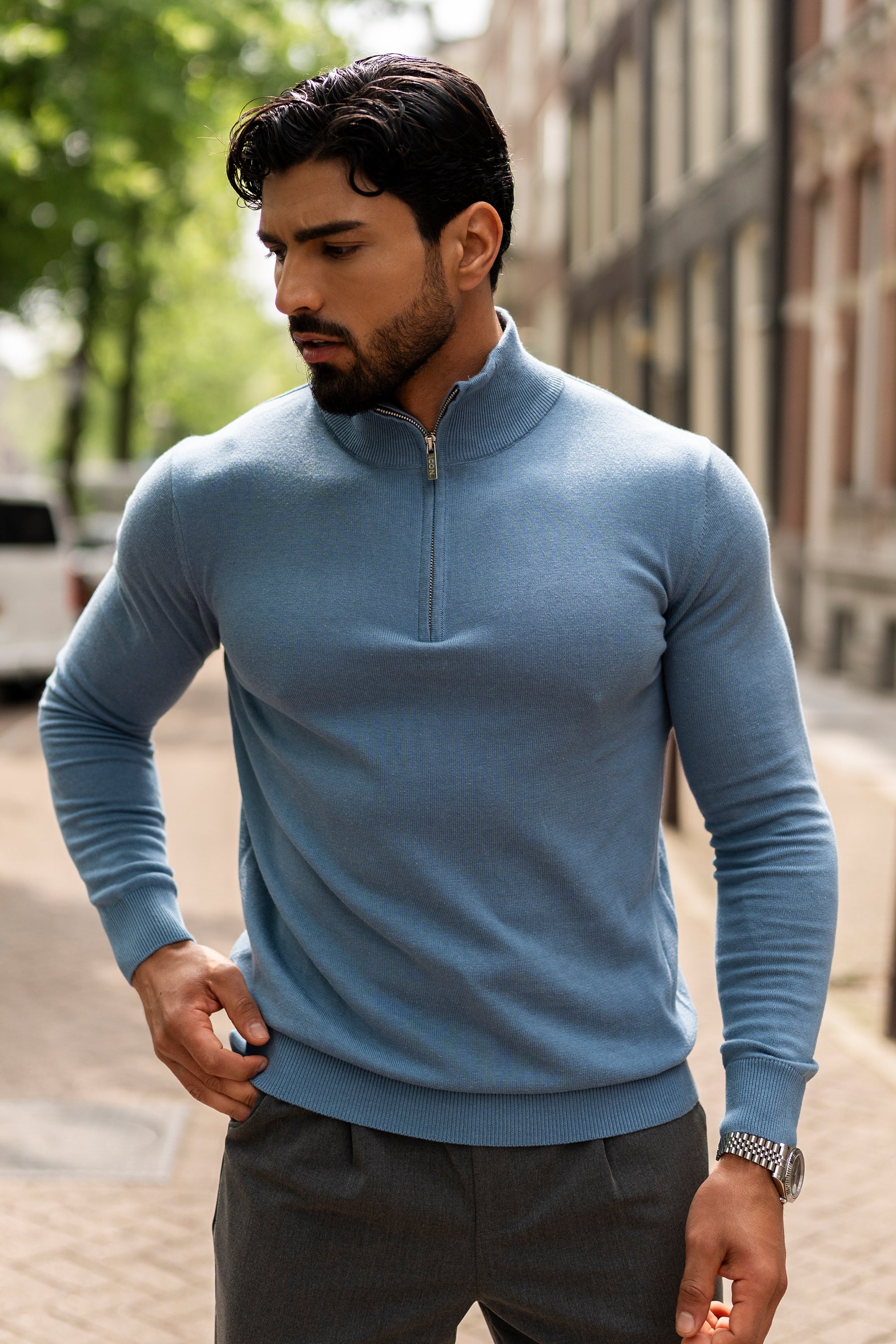 THE SANTONI HALF ZIP - CORONET BLUE - ICON. AMSTERDAM