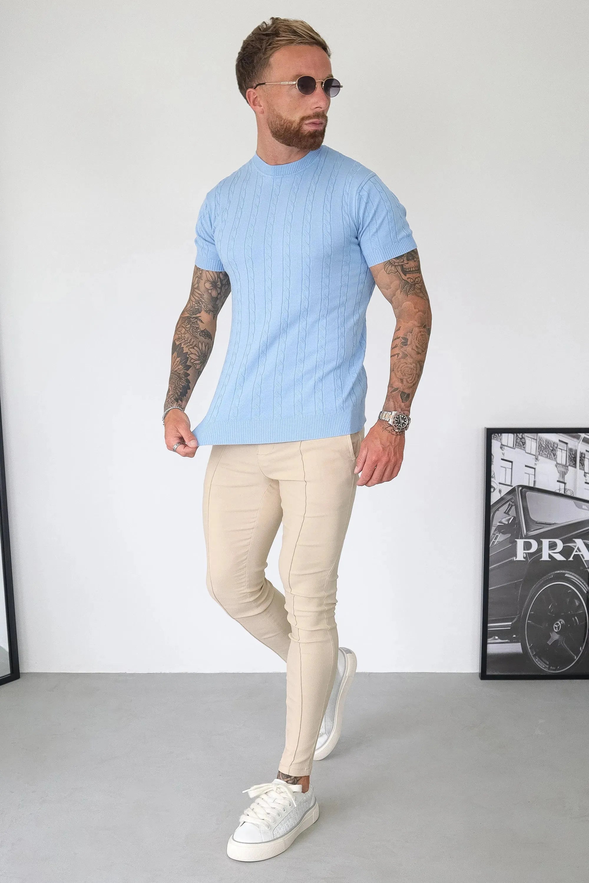 THE CABLE SHORT SLEEVE T-SHIRT - LIGHT BLUE - ICON. AMSTERDAM