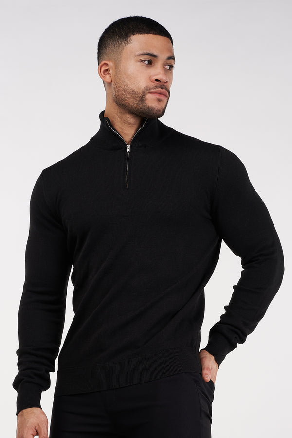 THE SANTONI - HALF ZIP SWEATER - BLACK - ICON. AMSTERDAM