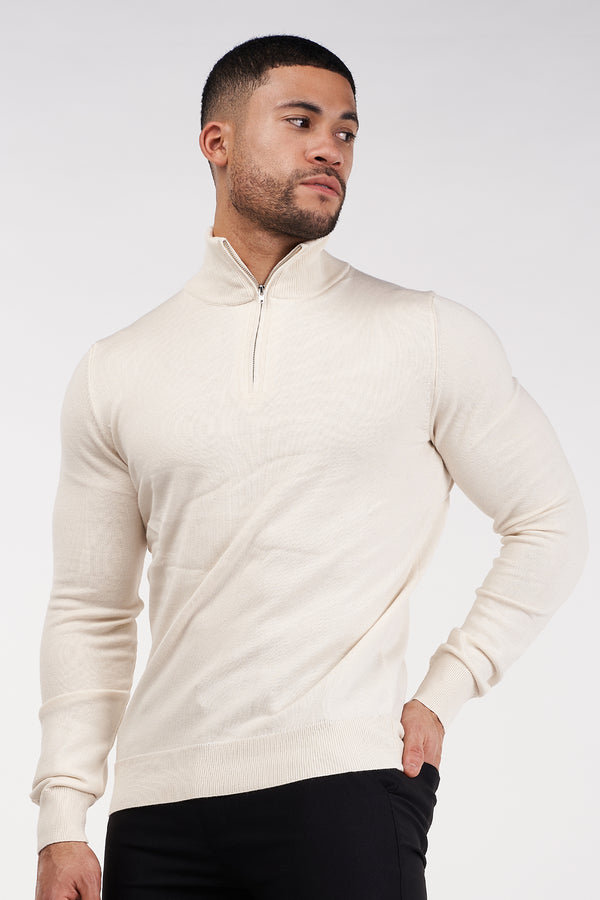 THE SANTONI - HALFZIP SWEATER - BEIGE - ICON. AMSTERDAM