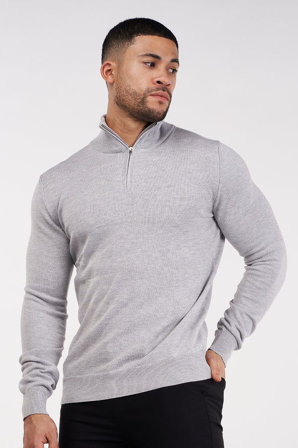 THE SANTONI - HALF ZIP SWEATER - GREY - ICON. AMSTERDAM