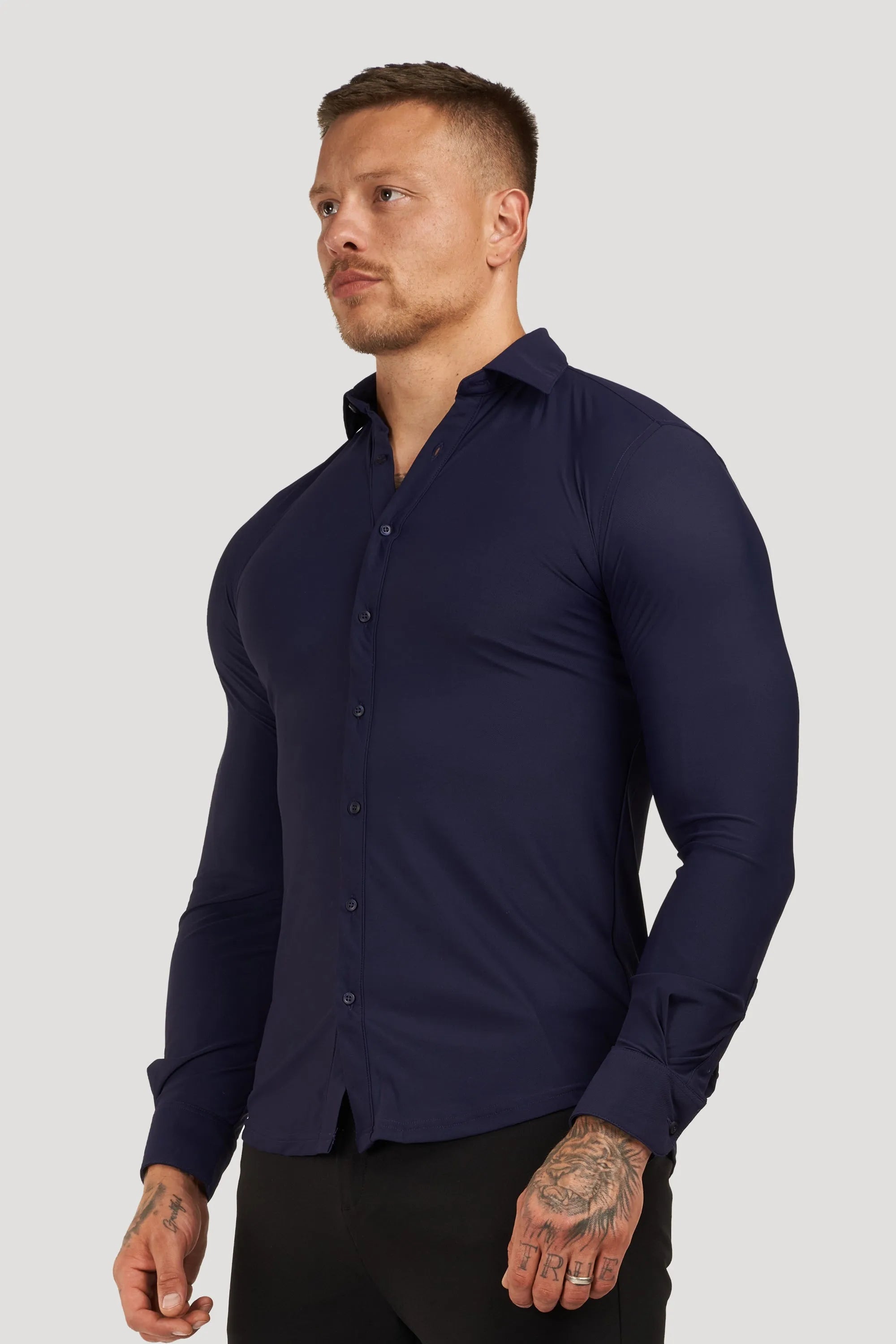 THE ATHLETIC STRETCH SHIRT - NAVY BLUE - ICON. AMSTERDAM