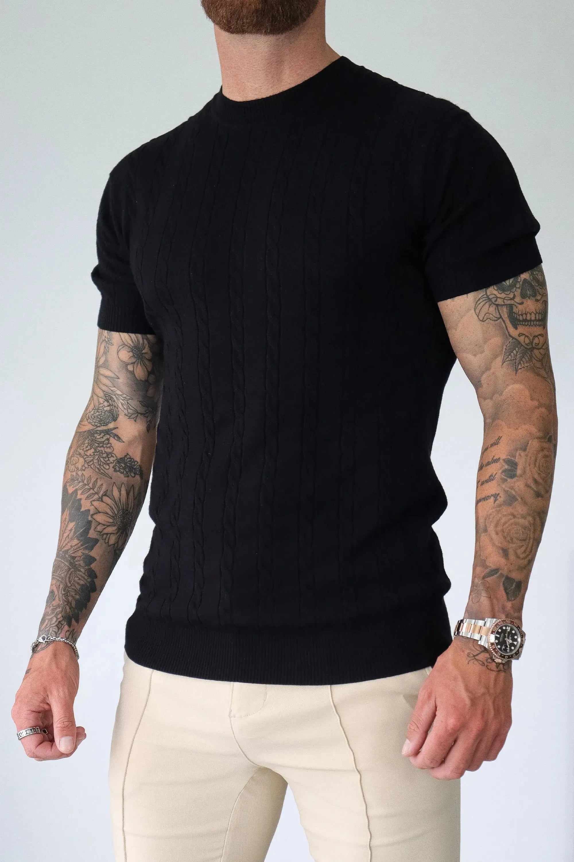 THE CABLE SHORT SLEEVE T-SHIRT - BLACK - ICON. AMSTERDAM